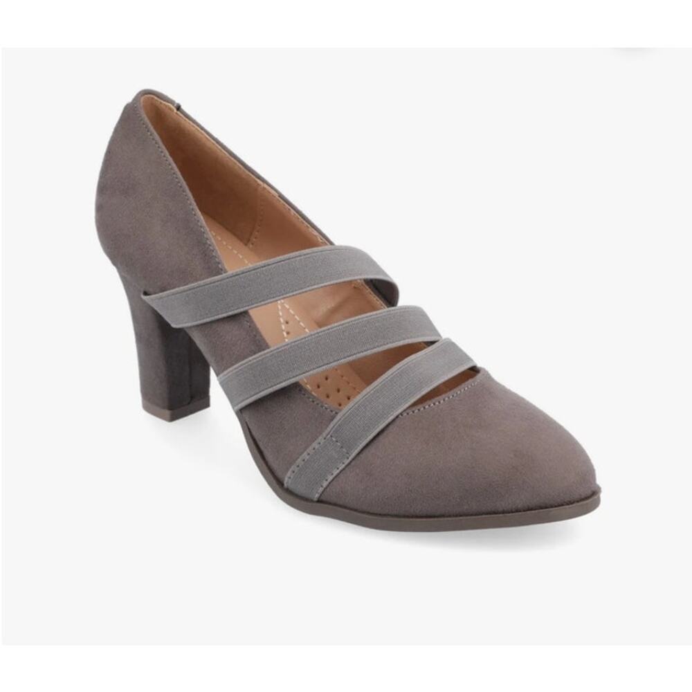 Journee Collection Gray Elastic Mary Jane Block Heels Size 9